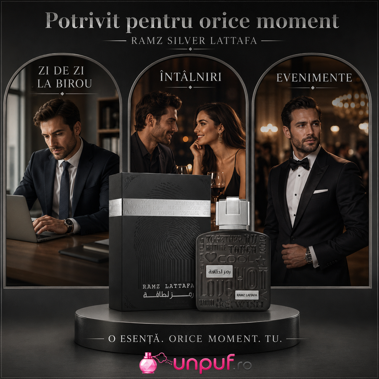 Note olfactive Ramz Silver Lattafa vanilie pară lavandă mentă ambră mosc
